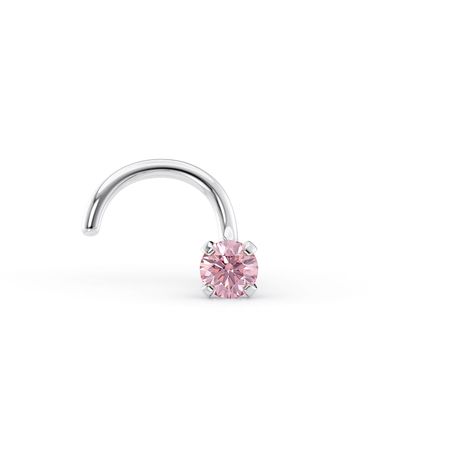 14K White Gold Curved Pink Crystal Nose Ring, 20 Gauge