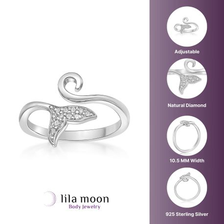 Sterling Silver Mermaid Tail Adjustable Toe Ring, 0.044 Carat