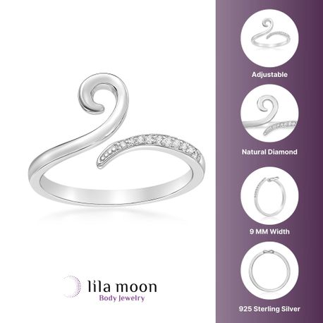 Sterling Silver Bypass Adjustable Toe Ring, 0.05 Carat