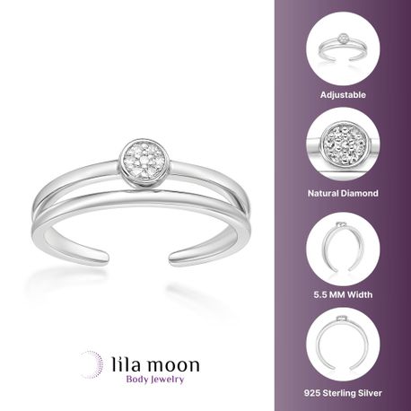 Sterling Silver Double Band Adjustable Toe Ring, 0.035 Carat