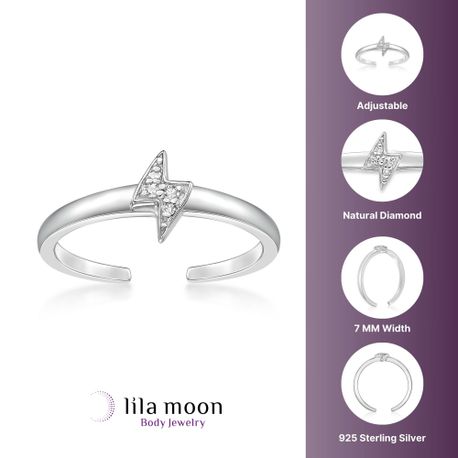 Sterling Silver Lightning Bolt Adjustable Toe Ring, 0.03 Carat