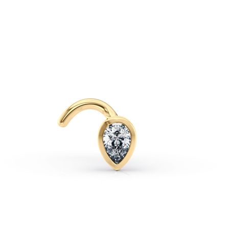 14K Yellow Gold Pear Shape Cubic Zirconium Curved Nose Ring, 20 Gauge