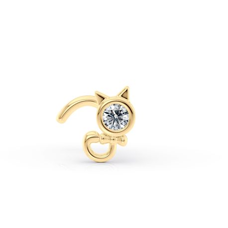14K Yellow Gold Cat Curved Cubic Zirconia Nose Stud, 20 Gauge