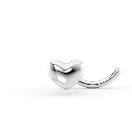 14K White Gold Heart Curved Screw Nose Ring, 20 Gauge