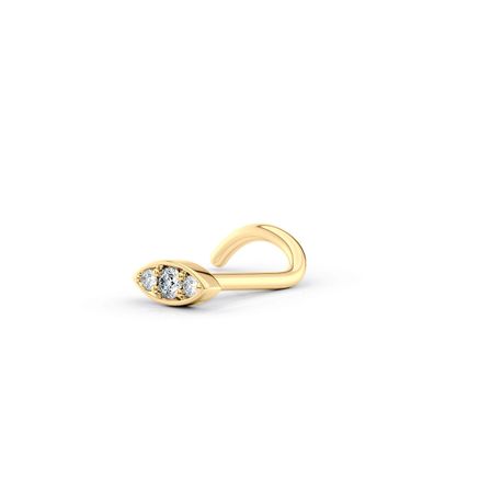 14K Yellow Gold Curved Cubic Zirconia Evil Eye Nose Ring, 20 Gauge