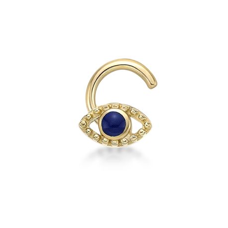 10K Yellow Gold Evil Eye Stud Nose Ring, 20 Gauge