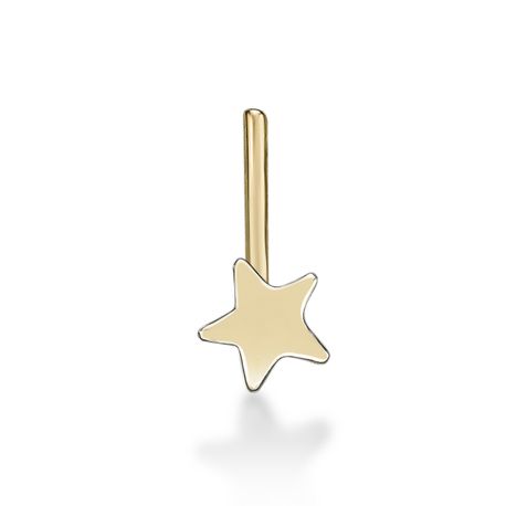 14K Yellow Gold Star L-Shape Stud Nose Ring, 20 Gauge