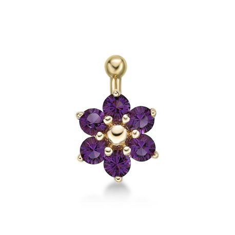 14K Yellow Gold L-Shaped 3.5 MM Amethyst Swarovski Flower Nose Ring, 20 Gauge