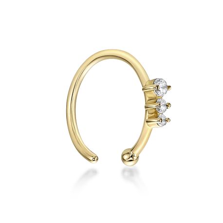 14K Yellow Gold 1.5 MM and 2 MM Cubic Zirconia 10 MM Hoop Nose Ring, 20 Gauge