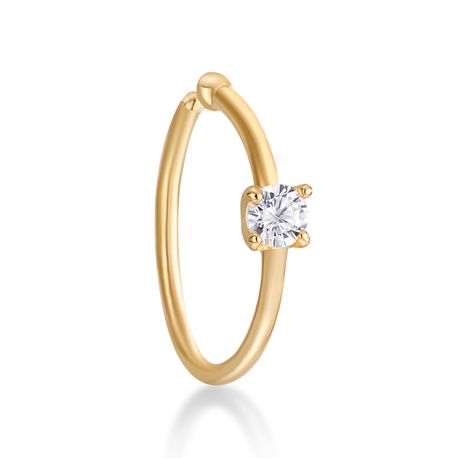 14K Yellow Gold 2 MM Cubic Zirconia Hoop Nose Ring, 22 Gauge