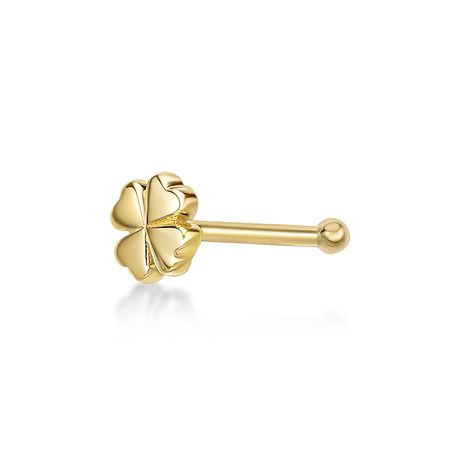 10K Yellow Gold 3 MM Clover Stud Nose Ring, 20 Gauge