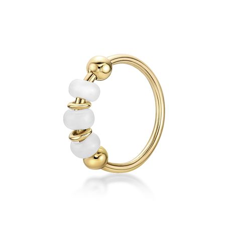 14K Yellow Gold 10 MM Hoop Nose Ring with White Beads, 20 Gauge