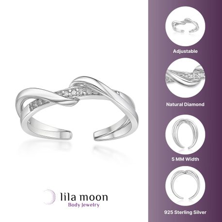 Sterling Silver Dual Twisted Adjustable Toe Ring, 0.035 Carat