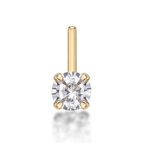 14K Yellow Gold L-Shaped 3 MM Cubic Zirconia Nose Ring, 20 Gauge