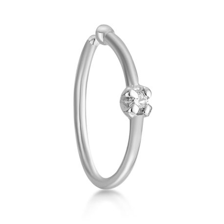 14K White Gold Lab Grown Diamond Hoop Nose Ring, 0.01 Carat, 20 Gauge