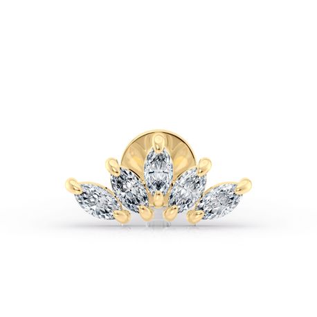 10K Yellow Gold Internally Threaded Micro Labret with Marquee Cubic Zirconia, 16 Gauge