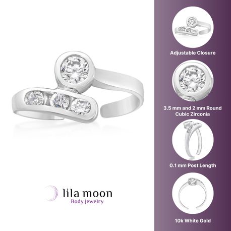 10K White Gold Cubic Zirconia Wrap Adjustable Toe Ring