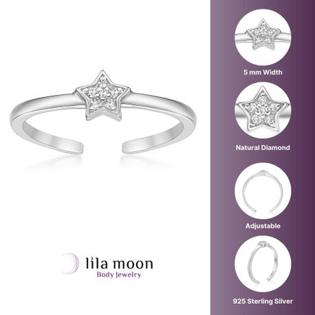 Sterling Silver Star Adjustable Toe Ring, 0.03 Carat