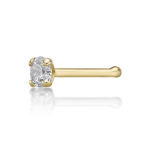 14K Yellow Gold Straight Bone Diamond Nose Ring, 0.07 Carat, 22 Gauge