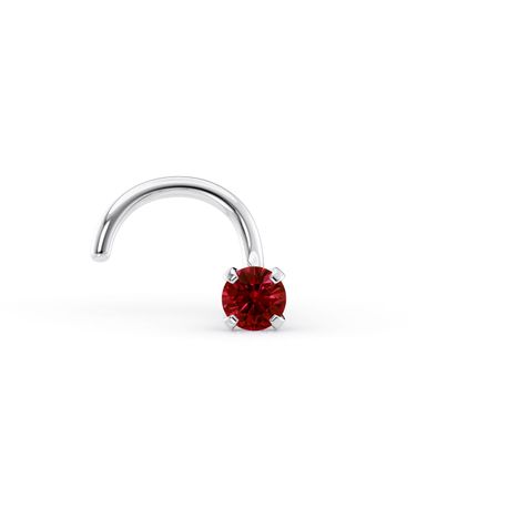14K White Gold Curved Red Crystal Nose Ring, 20 Gauge