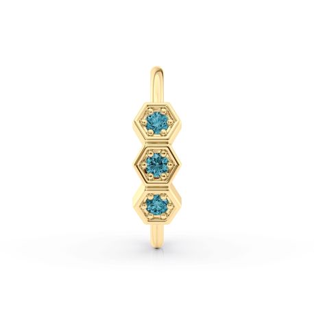 10K Gold Jeweled Hexagon Open Nose Ring Blue Cubic Zirconia, 20 Gauge