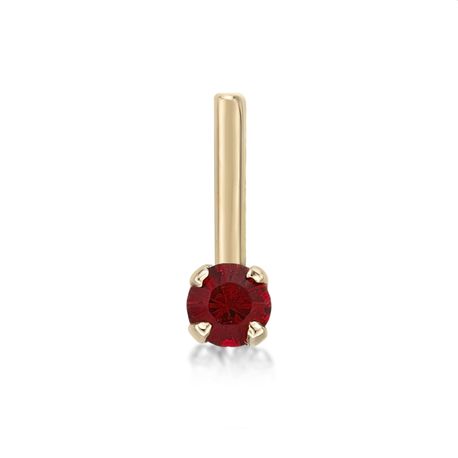 14K Yellow Gold L-Shaped 2MM Red Swarovski Nose Stud Ring, 20 Gauge