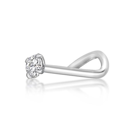 14K White Gold Curve 2 MM Cubic Zirconia Stud Nose Ring, 22 Gauge