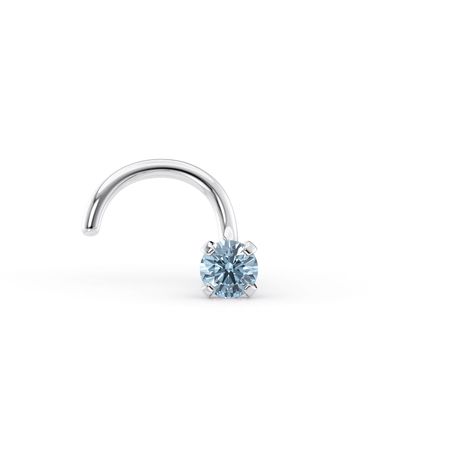14K White Gold Curved Blue Crystal Nose Ring, 20 Gauge