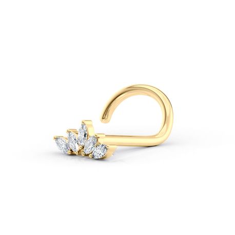 14K Yellow Gold Cubic Zirconia Fan Shape Cluster Curved Nose Ring, 20 Gauge