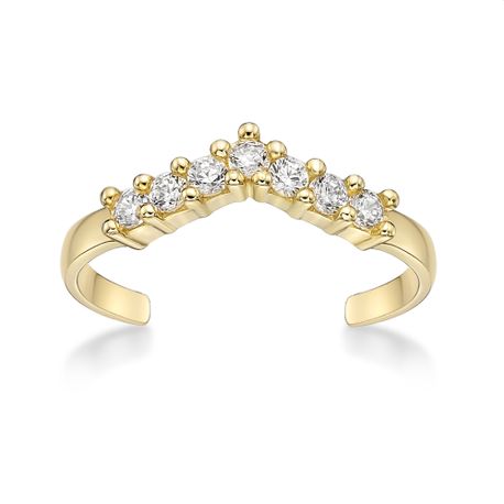 10K Yellow Gold Cubic Zirconia V-Shaped Adjustable Toe Ring