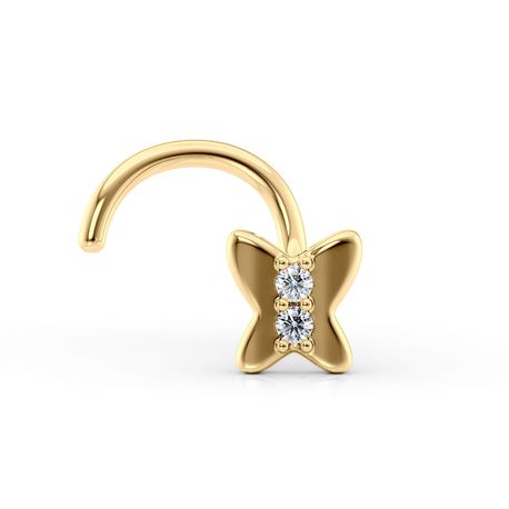 14K Yellow Gold Curved Cubic Zirconia Nose Ring, 20 Gauge