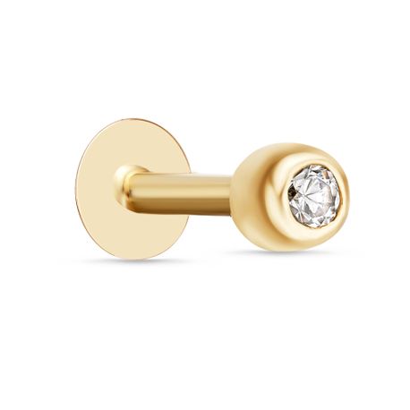 14K Yellow Gold 3 MM Cubic Zirconia Labret Monroe Lip Style Ball Stud Ring