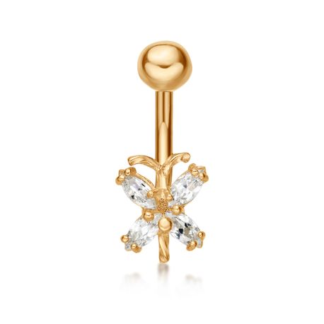 10K Yellow Gold 12 MM Butterfly Belly Ring