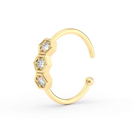 10K Yellow Gold Hoop Cubic Zirconia Honeycomb Nose Ring, 20 Gauge