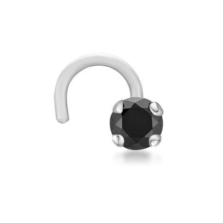 14K White Gold Curved Screw Black Diamond Nose Ring, 0.05 Carat, 20 Gauge