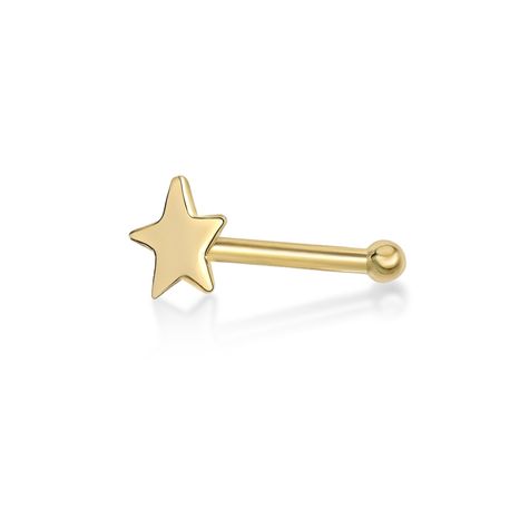 14K Yellow Gold Star Straight Bone Stud Nose Ring, 20 Gauge