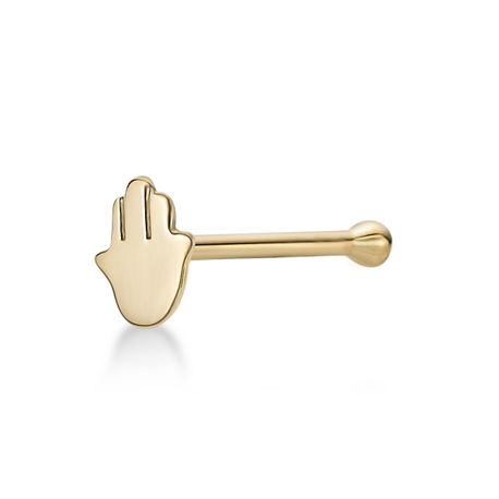 14K Yellow Gold Hamsa Straight Bone Stud Nose Ring, 20 Gauge