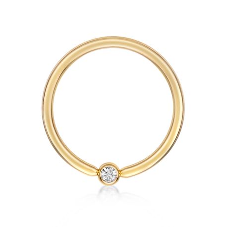 14K Yellow Gold Fixed Captive Bead 5/8 Inch Swarovski Crystal Nipple Hoop Ring