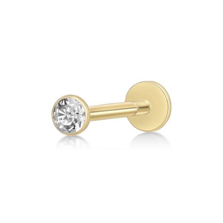 14K Yellow Gold Swarovski Crystal Labret Monroe Lip Ball Style Lip Ring
