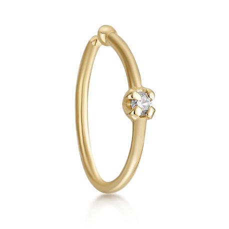 14K Yellow Gold Diamond Open Hoop Nose Ring, 0.01 Carat, 22 Gauge