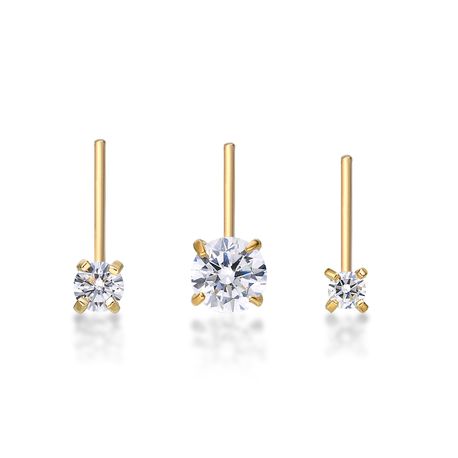 14K Yellow Gold L-Shaped 1.5 MM 2 MM 3 MM Cubic Zirconia Nose Ring Set, 22 Gauge