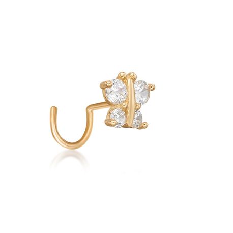 14K Yellow Gold 0.10 Carat Lab Grown Diamond Butterfly Nose Ring, 20 Gauge