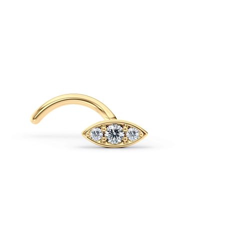 14K Yellow Gold Curved Cubic Zirconia Evil Eye Nose Ring, 20 Gauge