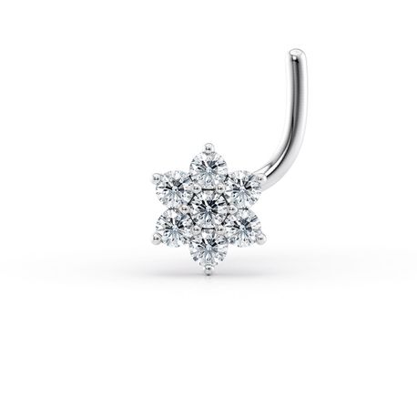 14K White Gold 0.06 Carat Lab Grown Diamond Flower Nose Ring, 20 Gauge