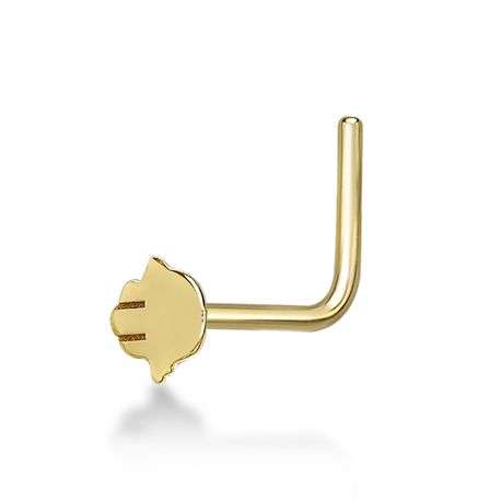 14K Yellow Gold Hamsa L-Shape Stud Nose Ring, 20 Gauge