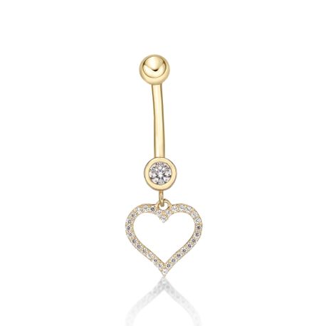 10K Yellow Gold Cubic Zirconia Heart Belly Ring