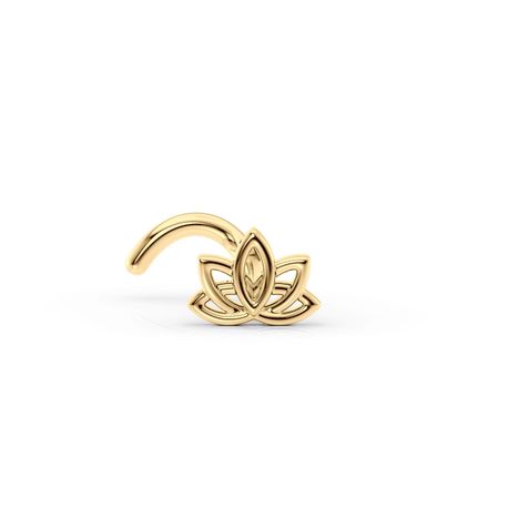 14K Yellow Gold Lotus Curved Nose Stud, 20 Gauge