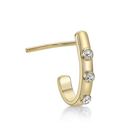 14K Yellow Gold Cubic Zirconia Faux Hoop L-Shape Nose Ring, 20 Gauge