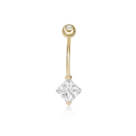 10K Yellow Gold 6 MM Princess Cubic Zirconia Belly Ring