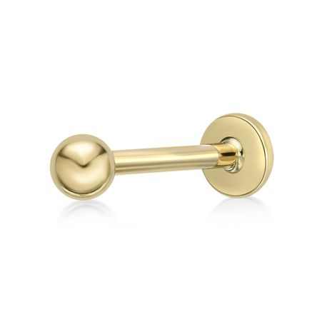 14K Yellow Gold Labret Stud with 3 MM Hollow Ball, 16 Gauge